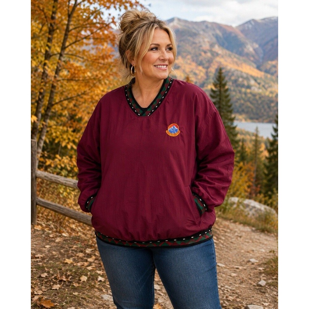 Vintage Turfer USA XL Burgundy Pullover Windbreaker Mountain Logo Lined Unisex